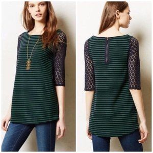 Anthropologie Postmark Forest Striped Lace Tunic - S Green Blue